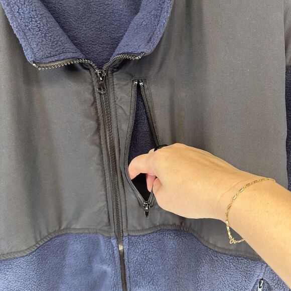 Young USA Mens Fleece Jacket Lightweight Black Blue Full Zip Zippered Pockets M - Picture 9 of 12